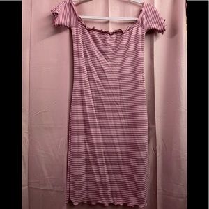 women pink & white stripe dress